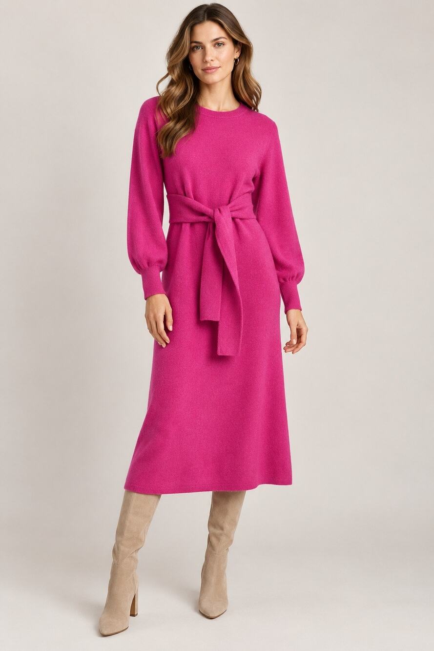 Ted Baker Essya Slouchy Tie Front Knit Midi Dress Cashmere Blend NWT